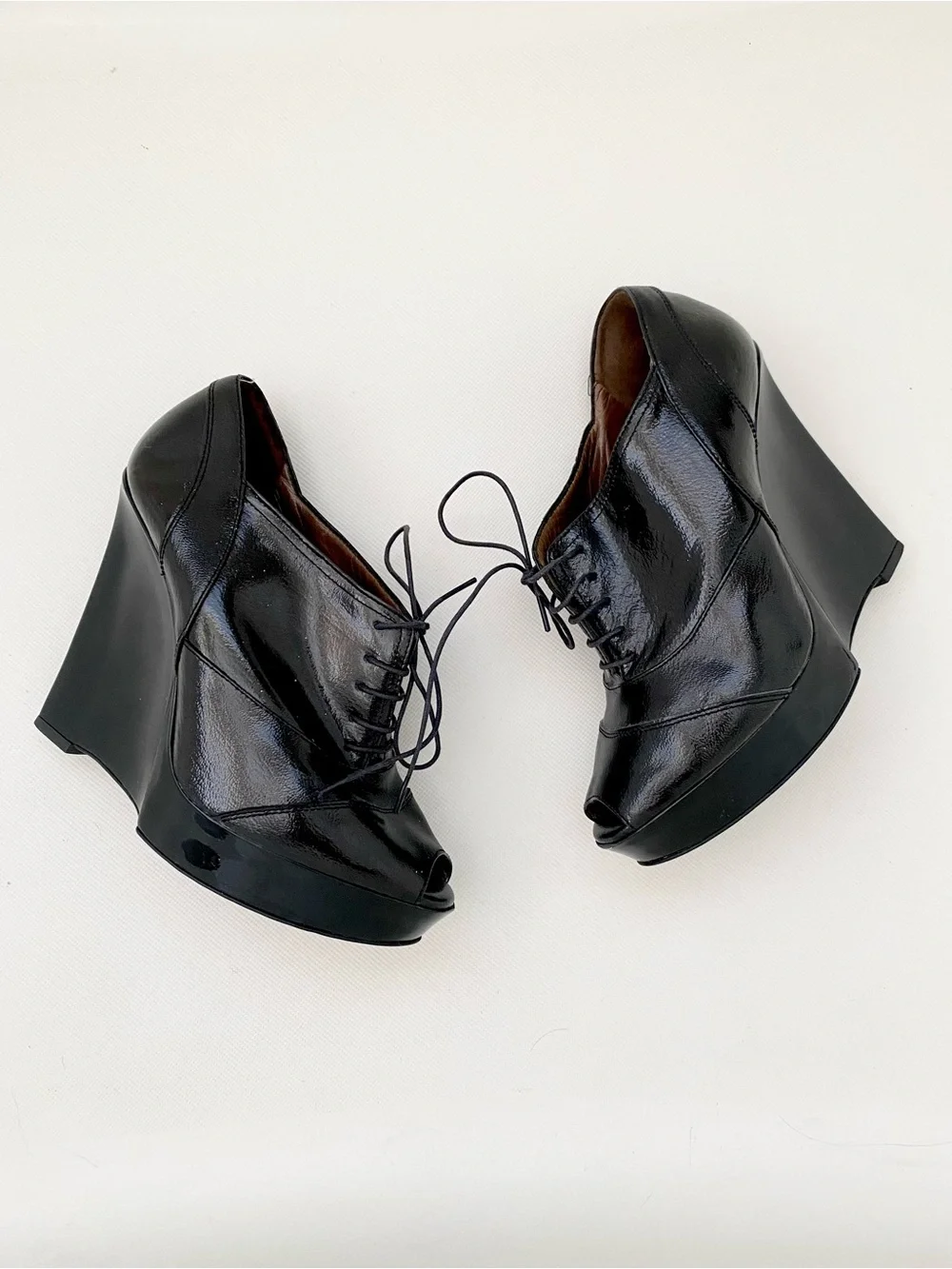 Marni Peep-Toe Oxford Lace Up Wedge